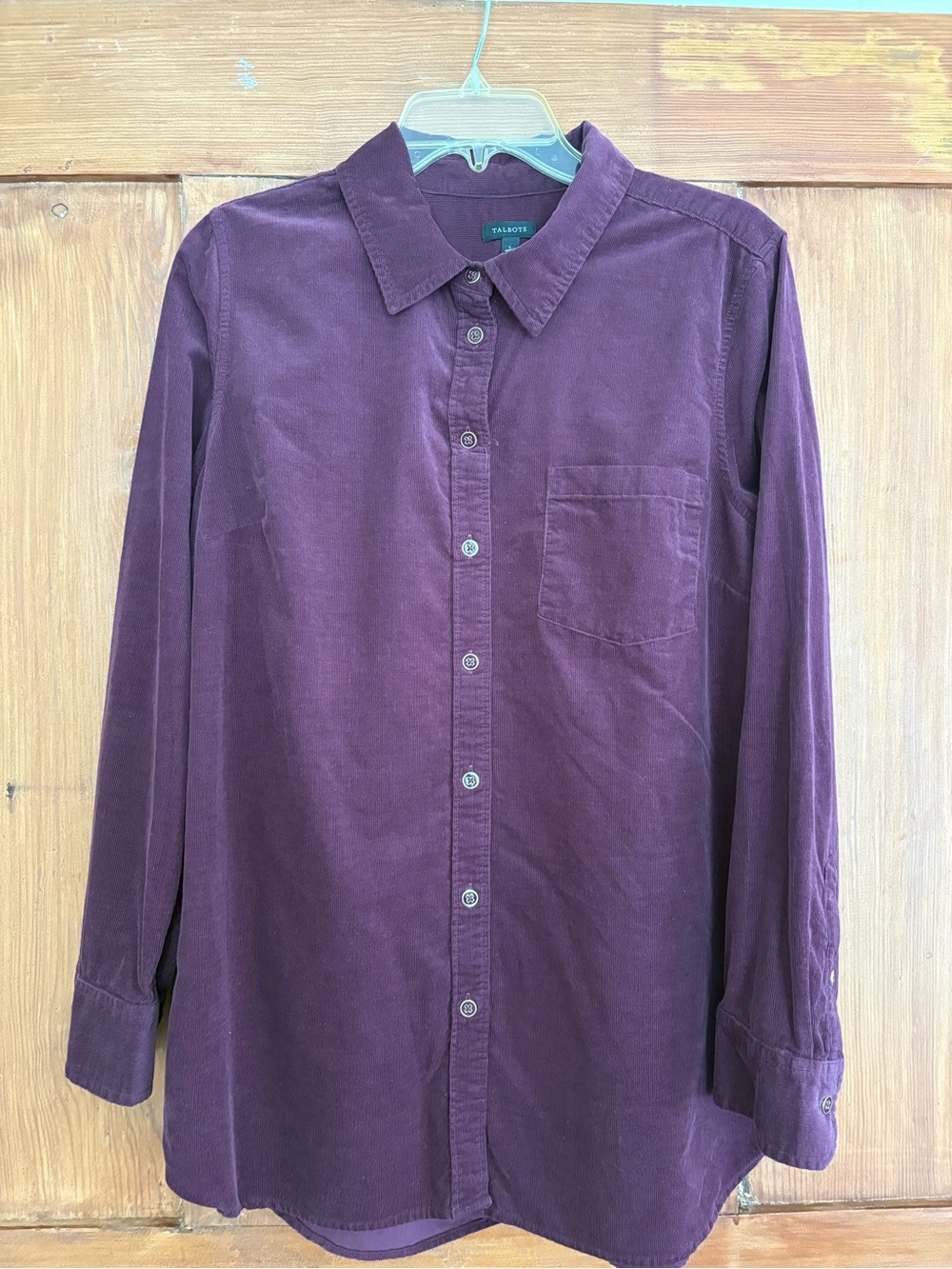 Talbots Long-Sleeve Corduroy Shirt Deep Plum Top Size Large